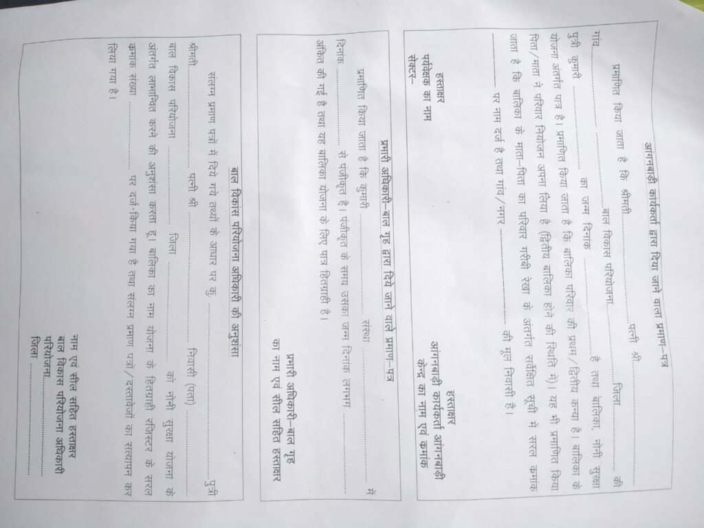 Noni Suraksha Yojana Chhattisgarh Applicatin form 