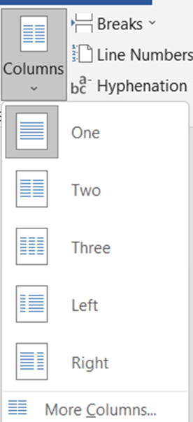 MS Word Page Layout Tab : Columns