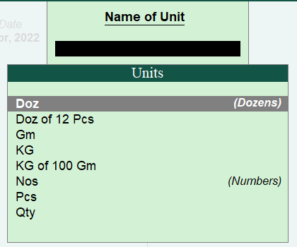 how to create unit of measure in tally