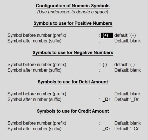 Numeric Symbols F12 Configure in Tally